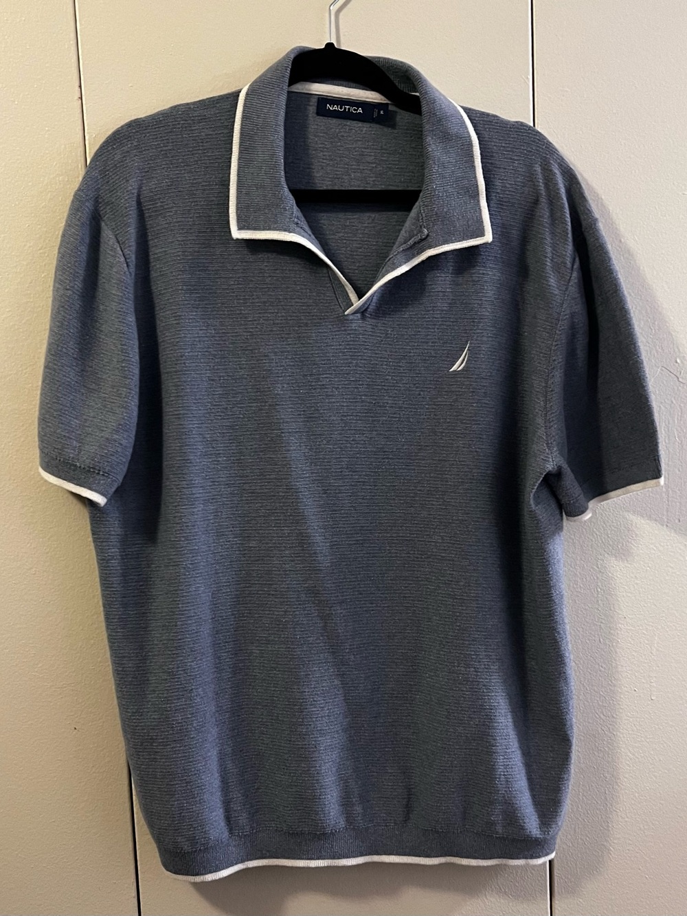 Nautica Men's Short Sleeve Knit Polo in Slate Blue with White Trim (Size XL)
